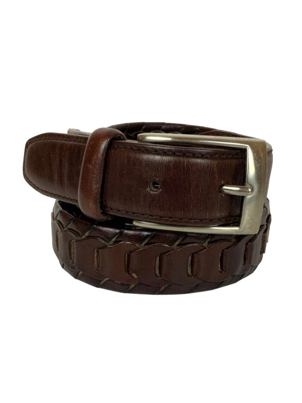 AFF Mens Brown Braided Leather Belt With Silvertone Buckle Size 44